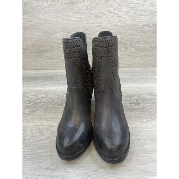 Ariat Womens Boot Black Leather 6 Cutout Western Cowgirl Block Heel Booties - Picture 2 of 11